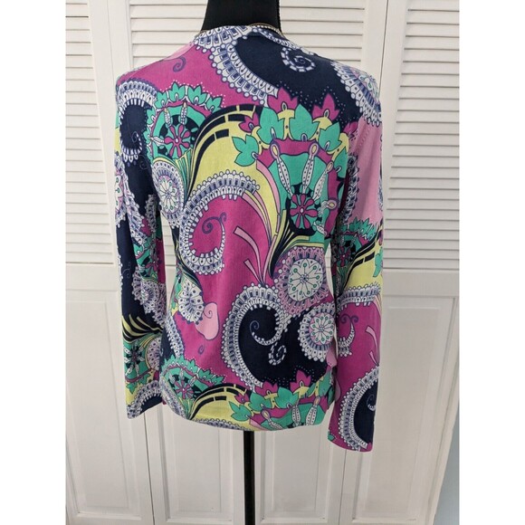 Talbot's Sweater Women’s Sz S Lightweight 3/4 Sleeve Multi Paisley 70s Vibe Mod - Picture 8 of 11